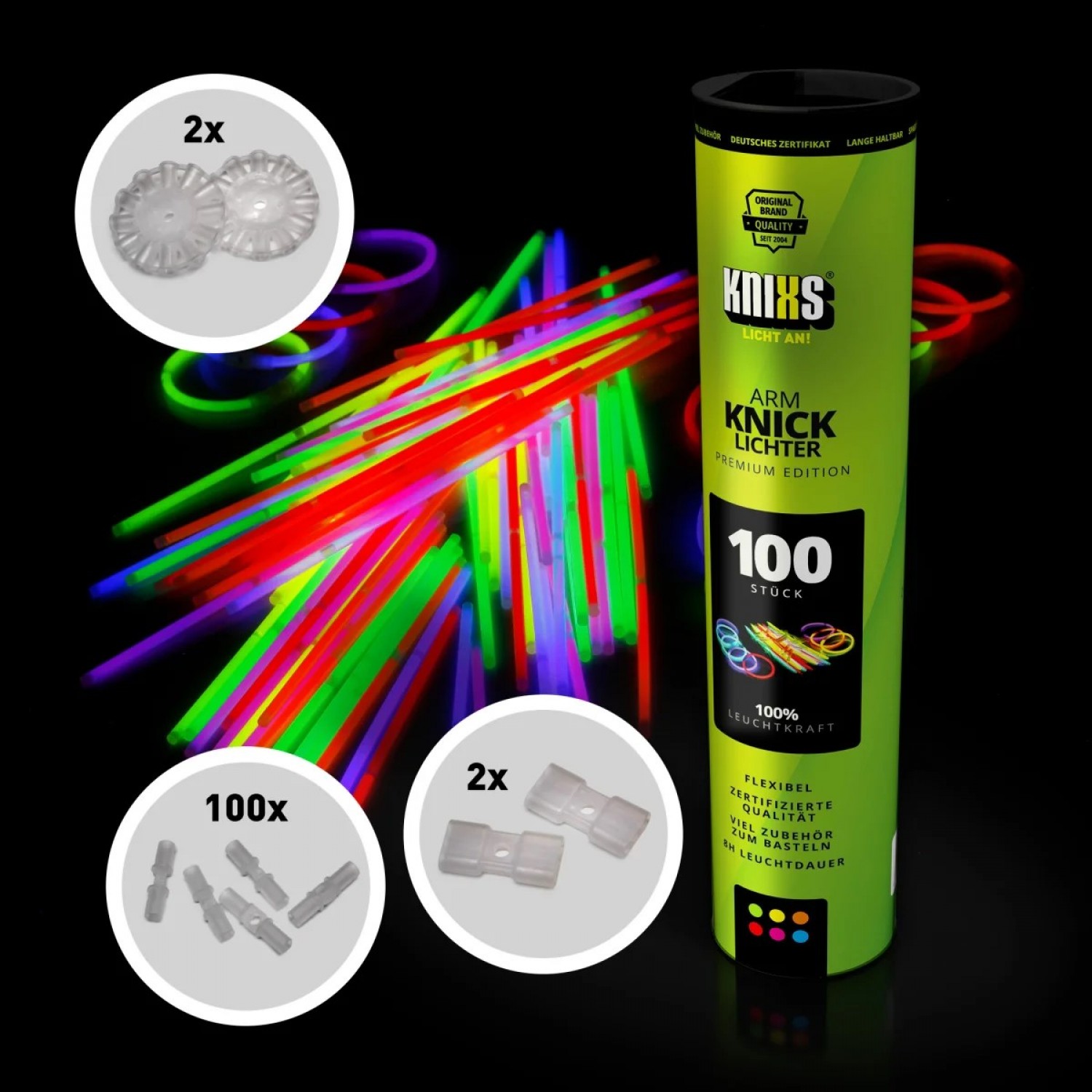 Luminiscējošie gaismas kociņi Premium, 200X5MM, 6 krāsu (100 gab.)