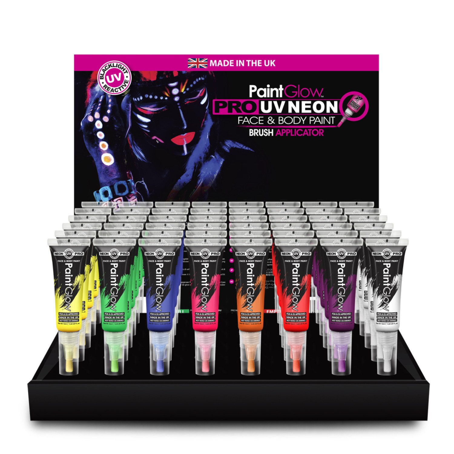 Pro Neon UV sejas un ķermeņa krāsa PAINTGLOW, ar otu Pro Neon UV sejas un ķermeņa krāsa PAINTGLOW, ar otu